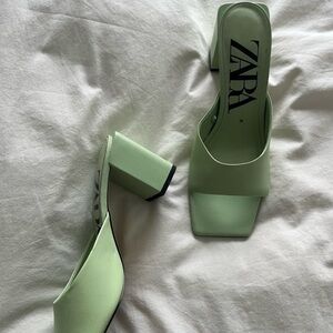 Zara Mint Green Block Heel Sandals